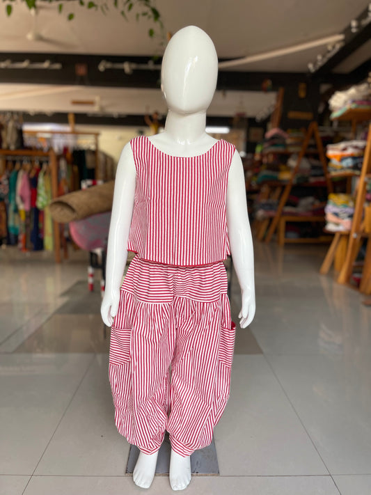 Stripes cotton crop top pant set for girls