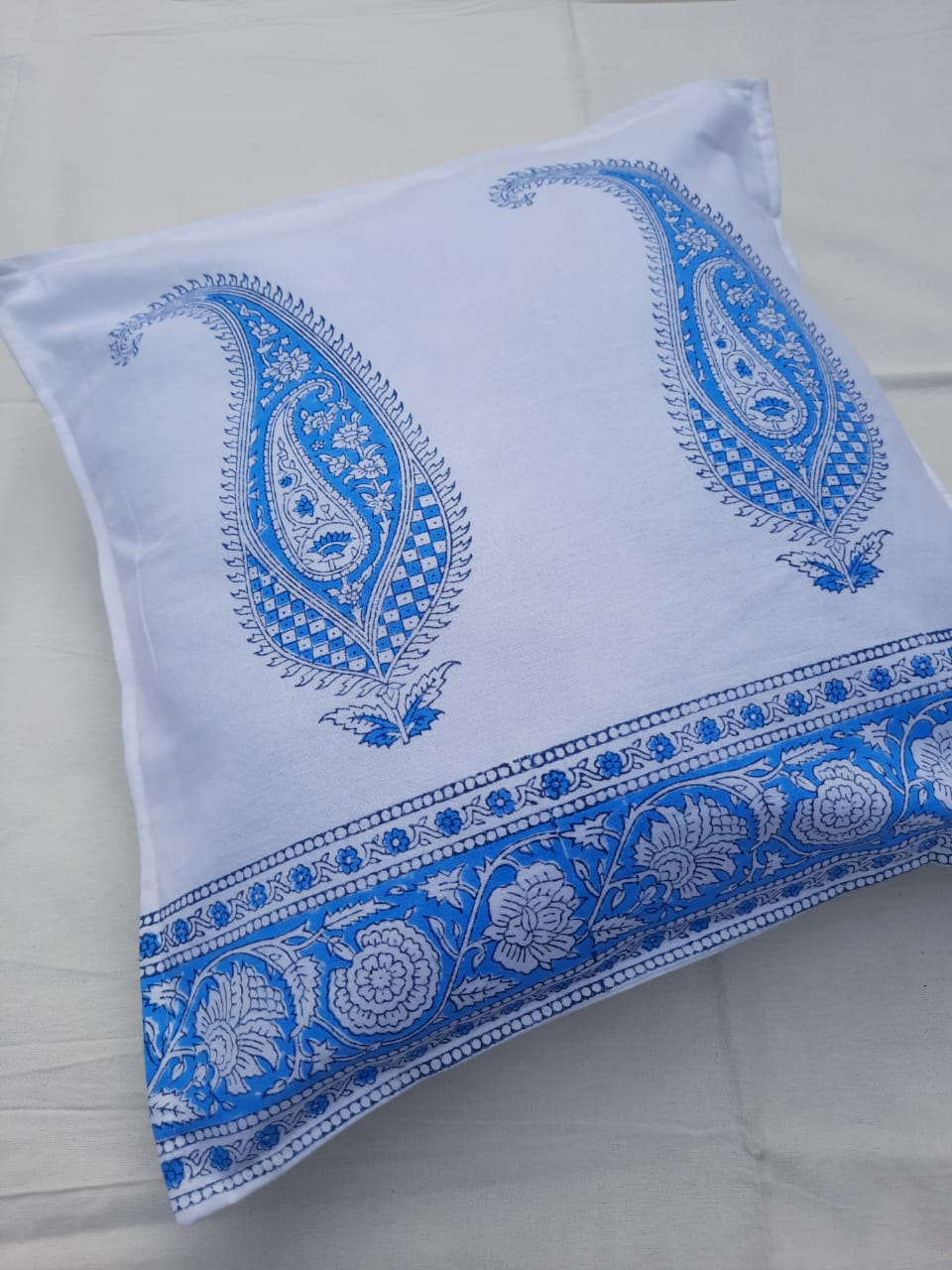 Hand block printed 16x16 inch cotton cushion cover