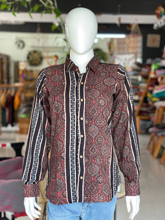 Kala Cotton ajrakh hand block printed shirt