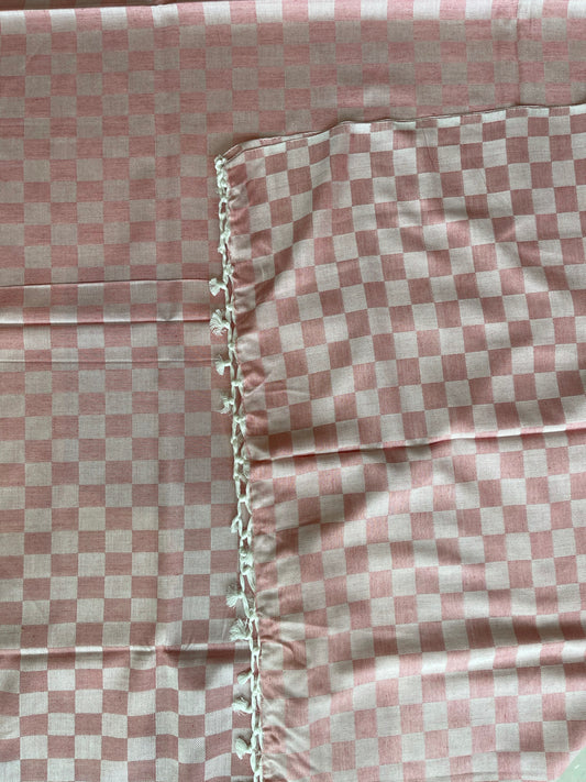 Peachish pink Staple cotton hand woven single blanket