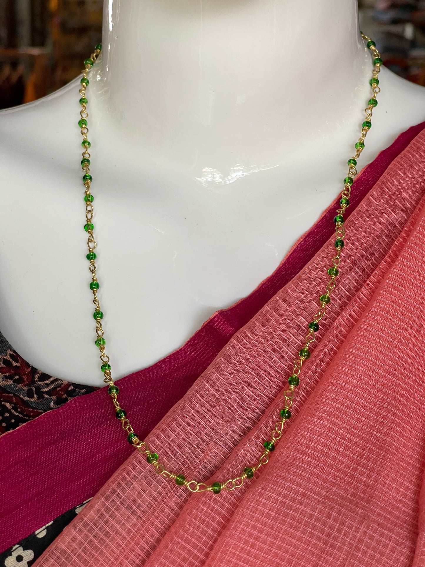 Green beads brass neckpiece