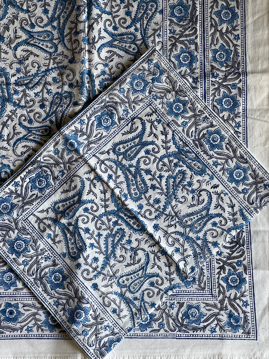 Blue paisley hand block print single 60 x 90 inches size Bedsheet with one pillow cover