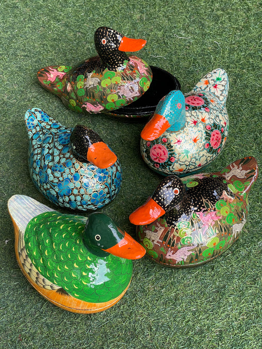 Duck (rounded) shaped Papier mache hand painted box