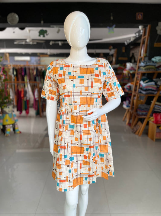 Cotton flex rectangles printed short dress