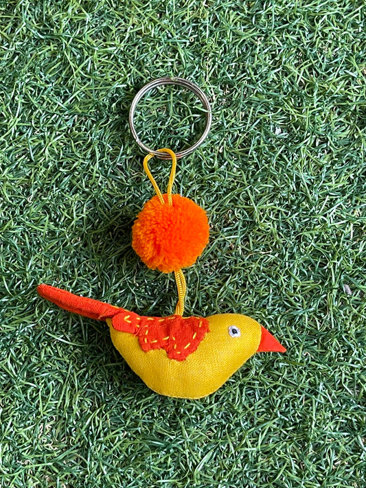 Bright yellow orange handmade bird key ring