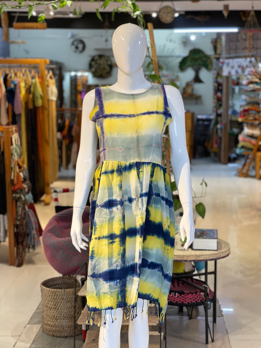 Tie n dye yellow handloom cotton dress