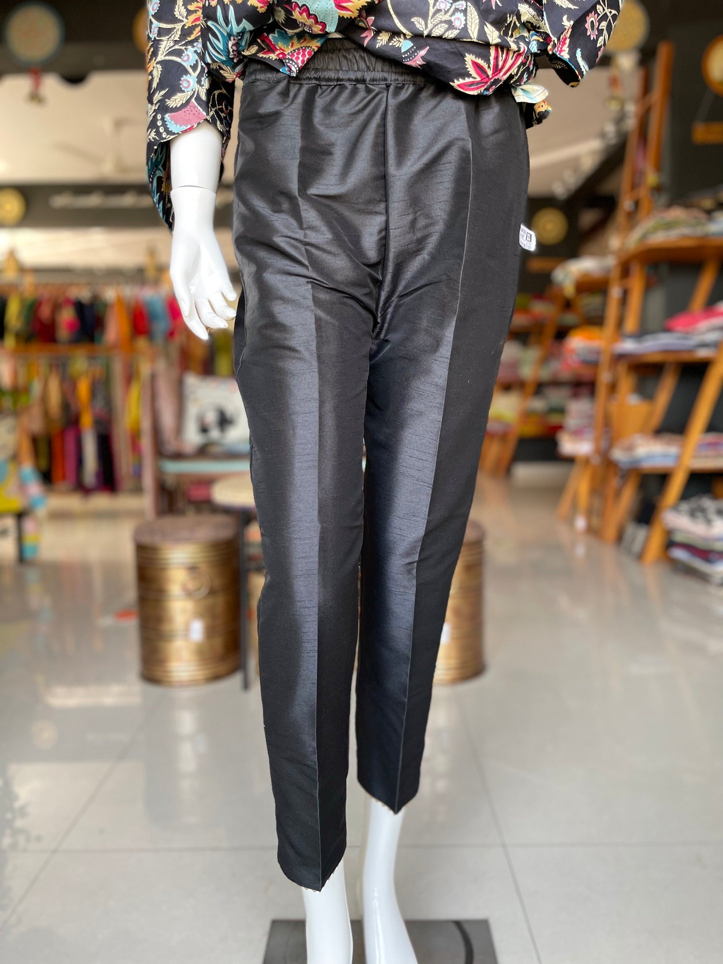 Black Silk pants with cotton lining and gota border