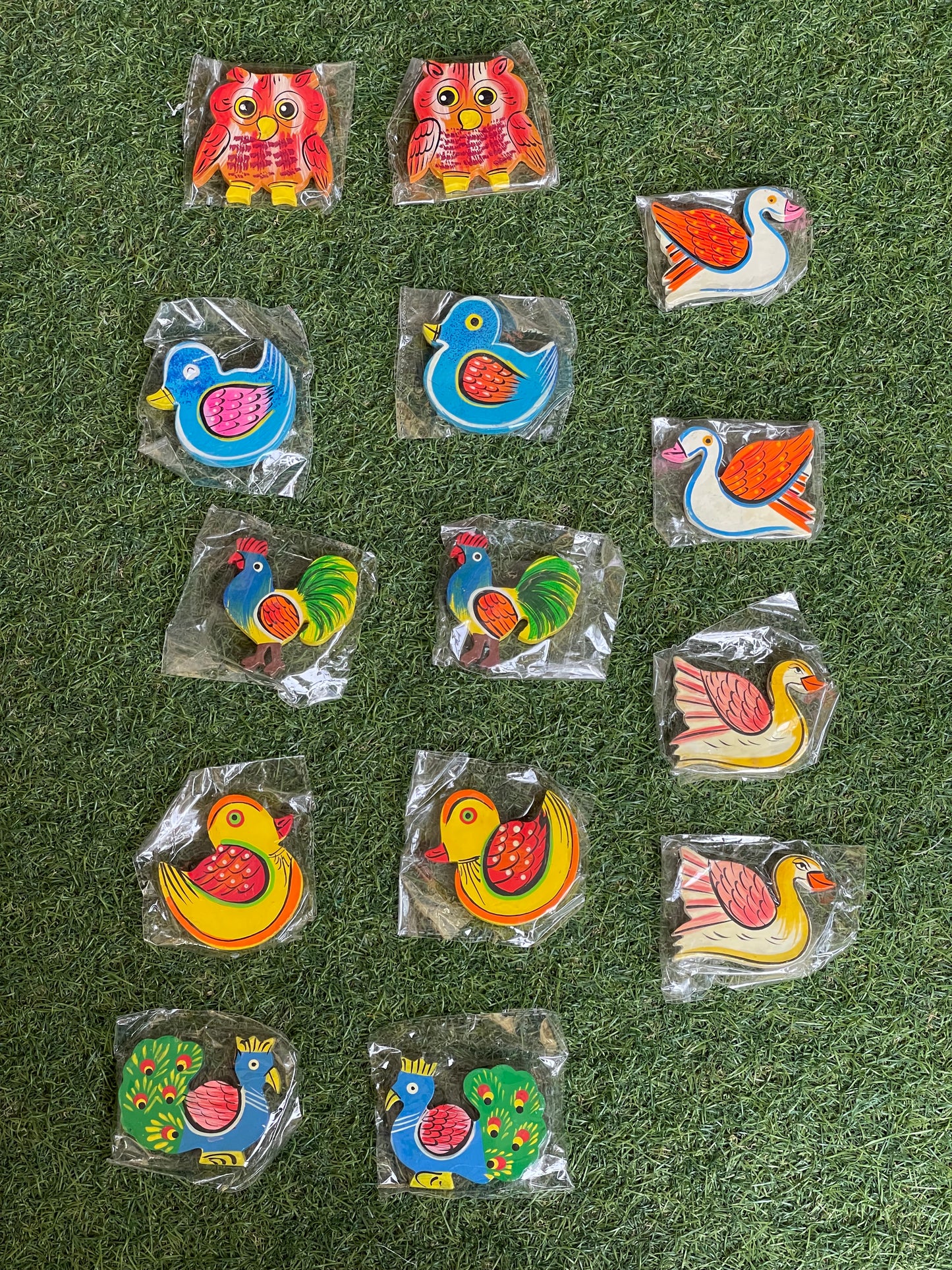 Colorful birds fridge magnets - wooden Hand Painted