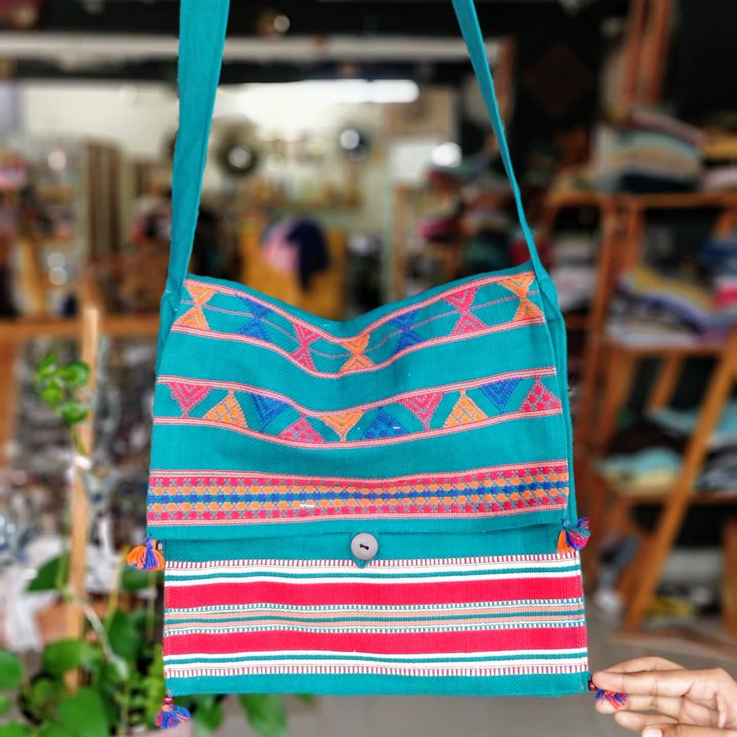 Cotton handloom rect bag with flap