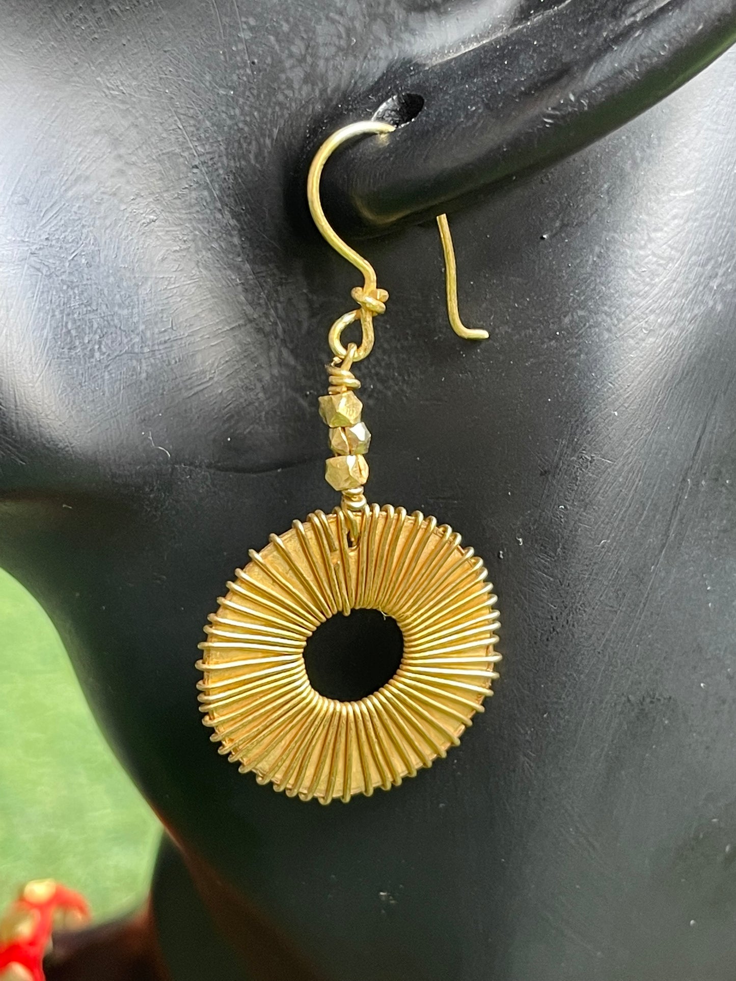 Brass dokra round hooks earrings with wire wound around