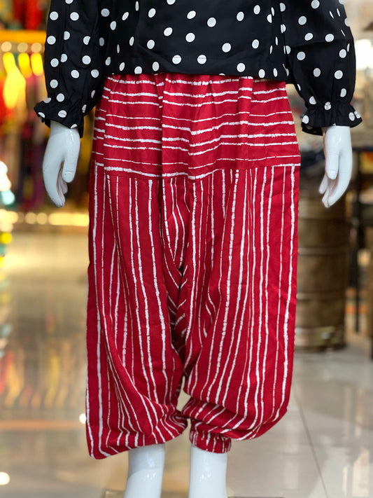 Red and white stripes harem pants for girls
