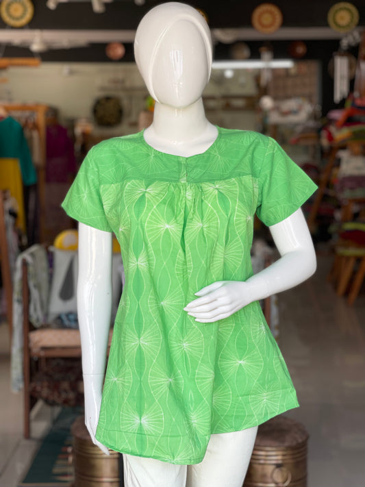 Green cotton shibori tie n dye tunic