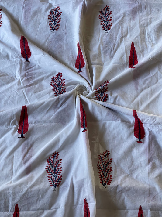 White sparse hand block printed soft cotton fabric