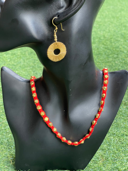 Red thread with dokra brass beads neckpiece