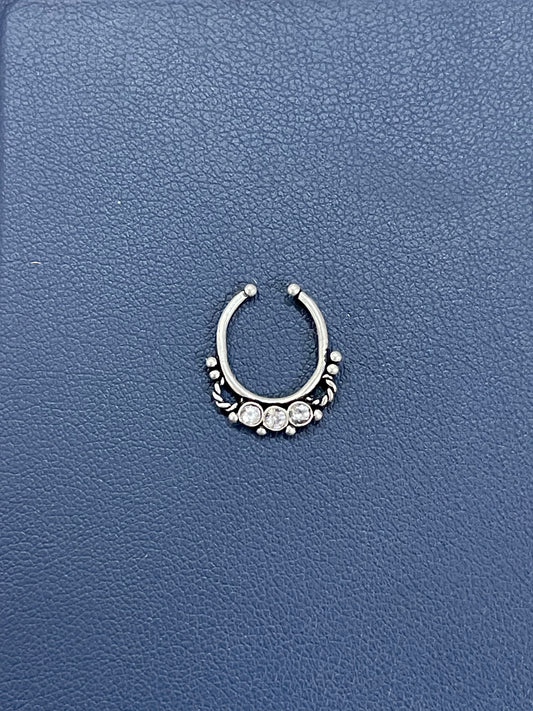 White stones 92.5 sterling silver septum nose ring