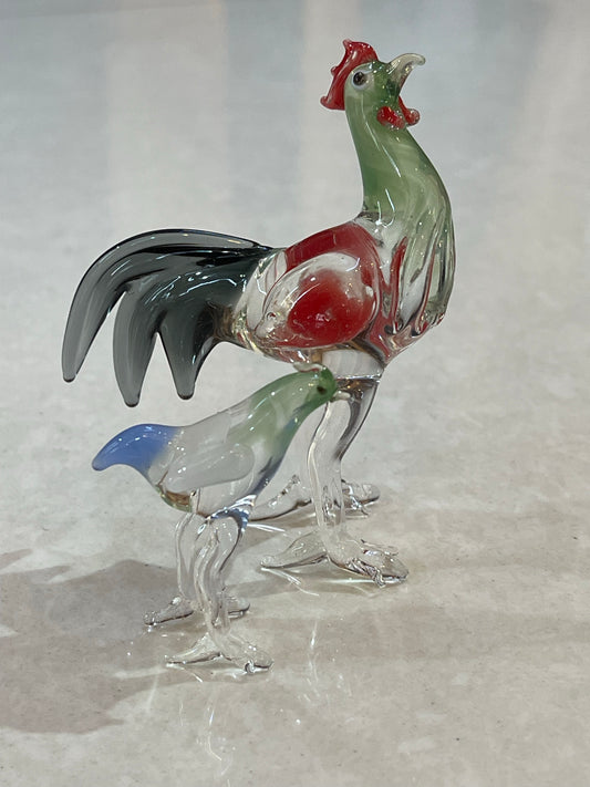 Glass handmade cock and chick pair