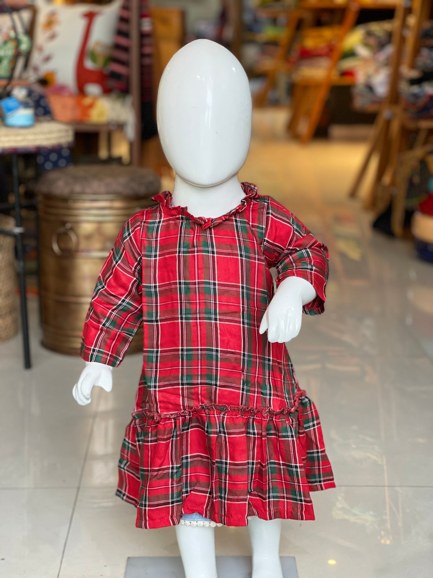 Red and green checks frock for girls