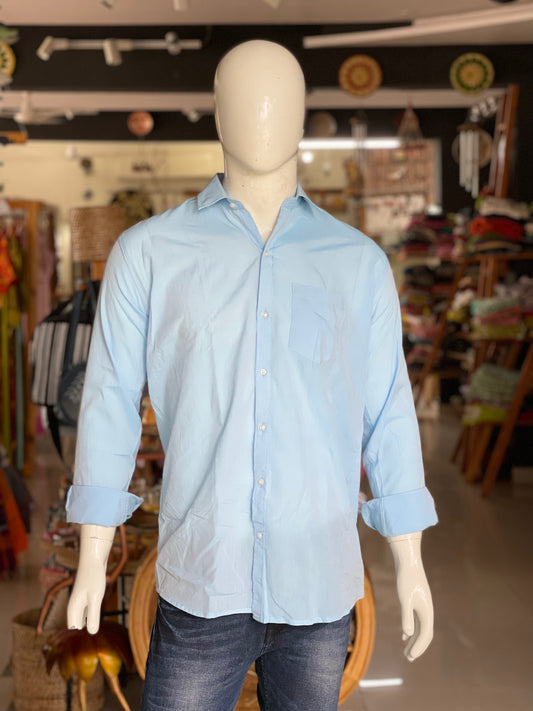 Handloom cotton full sleeves plain shirt - blue shade