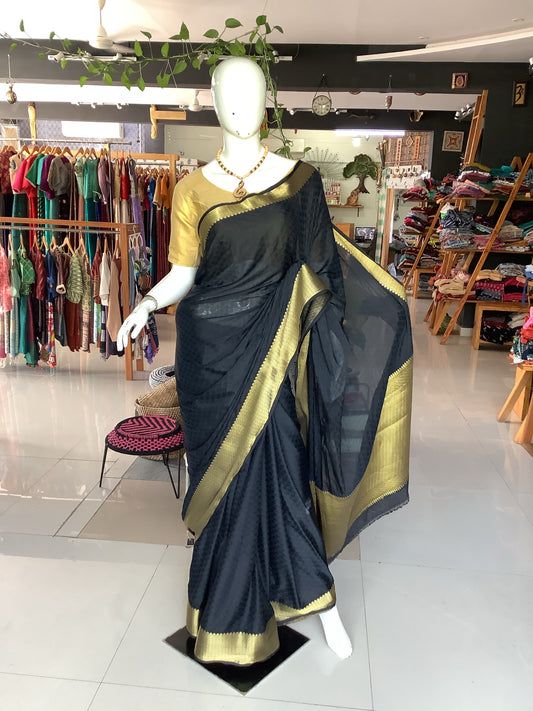 Black crepe saree with zari border