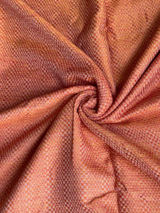 Orange Maheshwari 4 pedal handloom textured cotton fabric