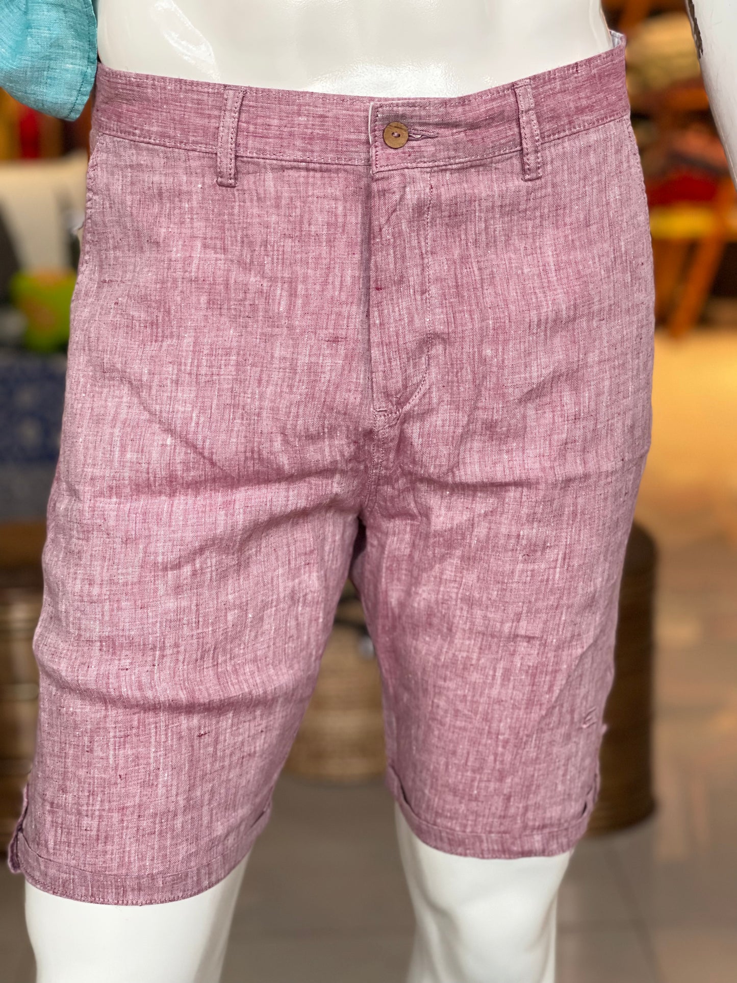 Onion pink natural hemp fabric shorts for men