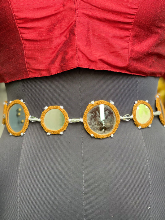 Mustard big round mirrors stylish hand made belt