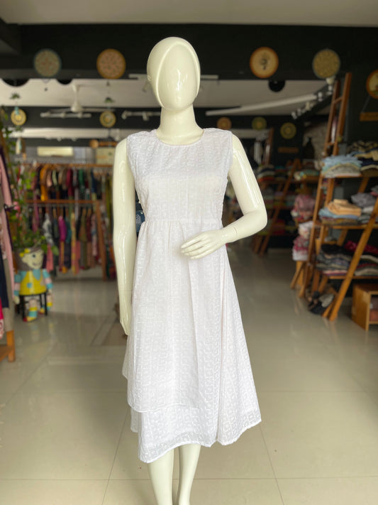 White machine embroidered cotton dress