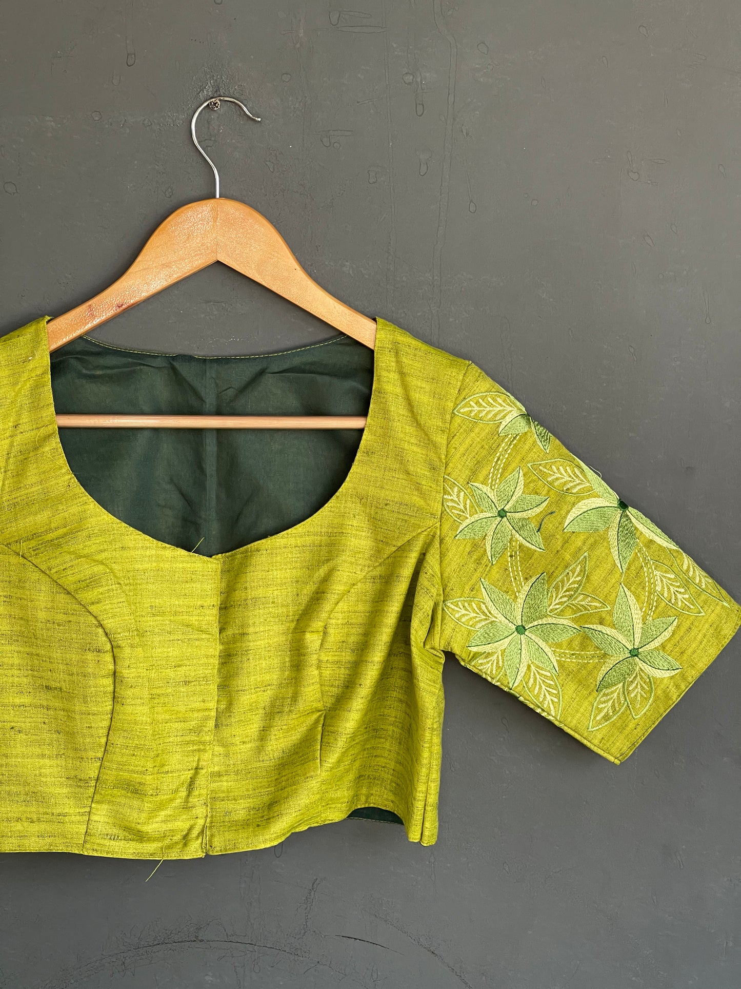 Light green shade Ghicha silk embroidered blouse