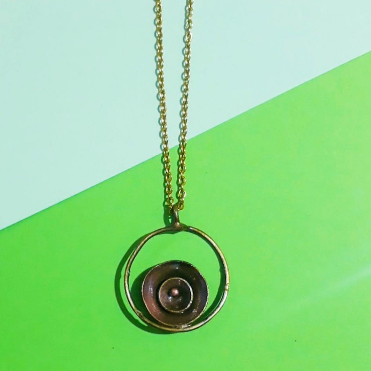 Copper and brass circle in circle pendant neckpiece