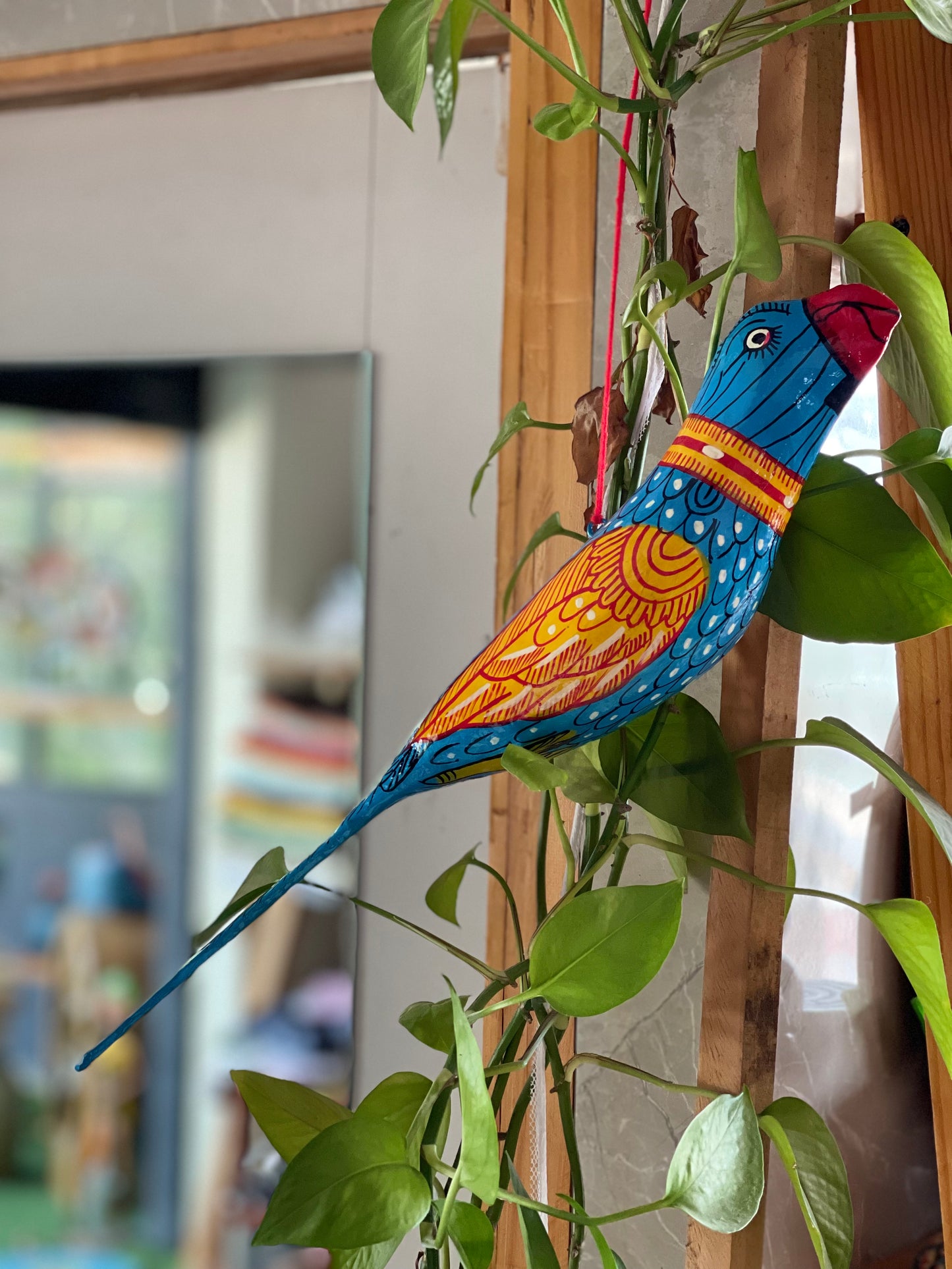 Colourful Papier mache patachitra hand painted bird hanging - big