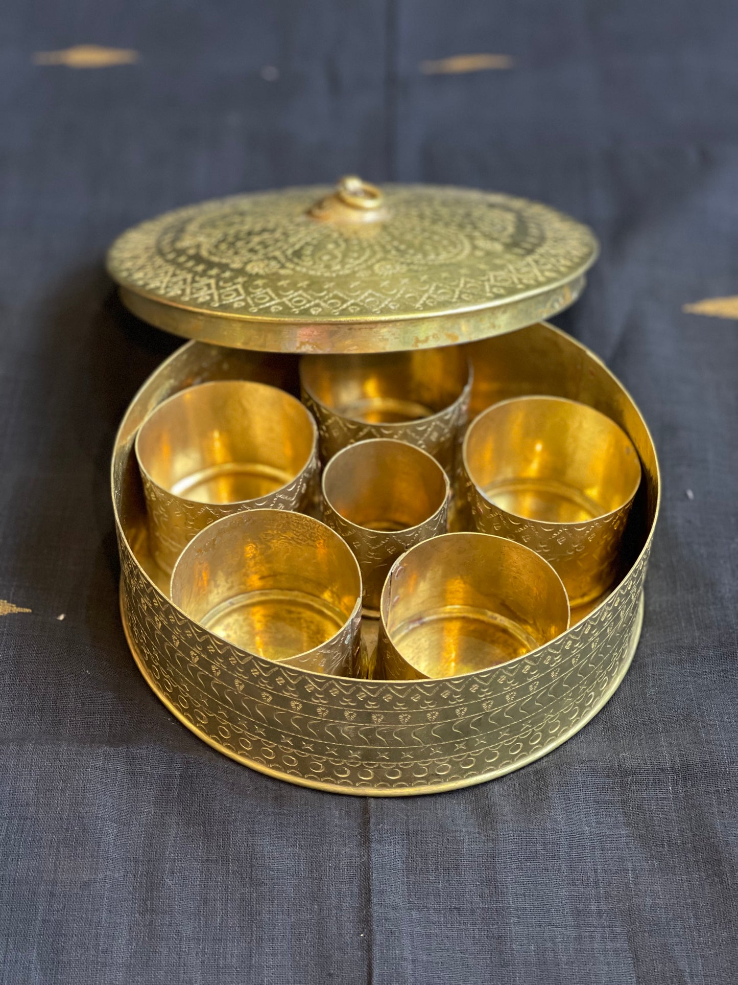 Brass spice box - 6 jars, handcrafted