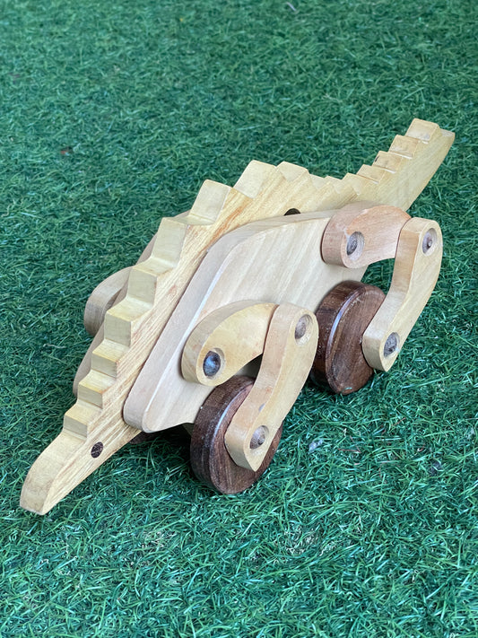 Wooden dinosaur with wheels miniature play toy