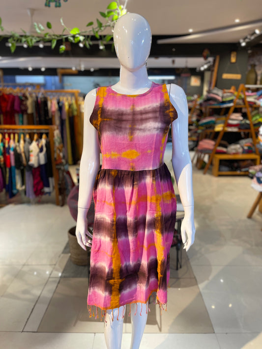 Tie n dye pink handloom cotton dress