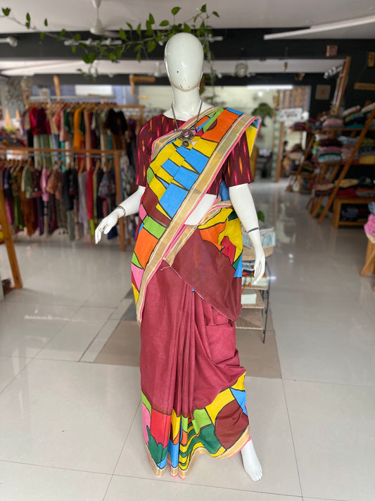 Cotton hand painted saree