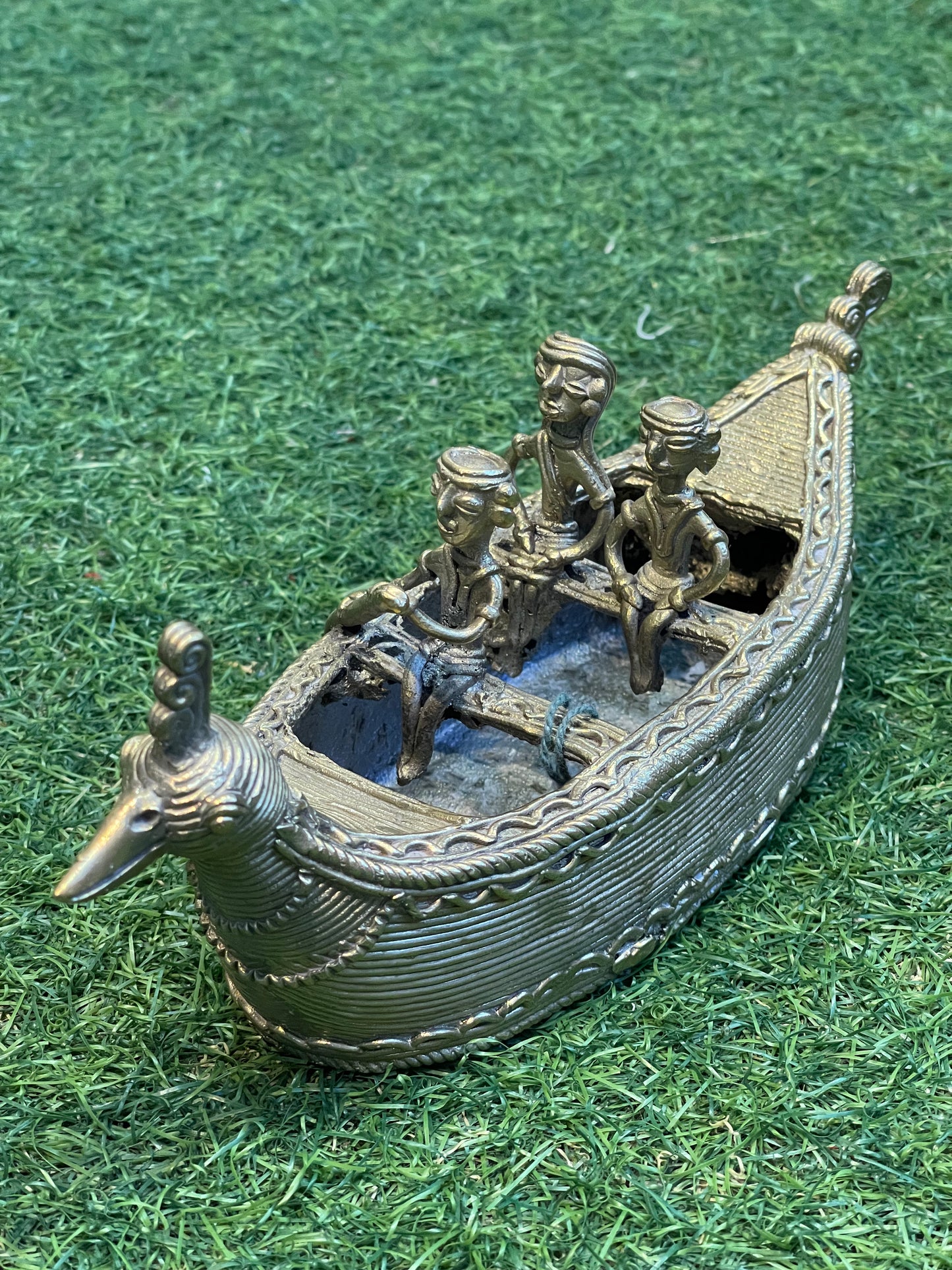 Boat with people - brass dokra craft