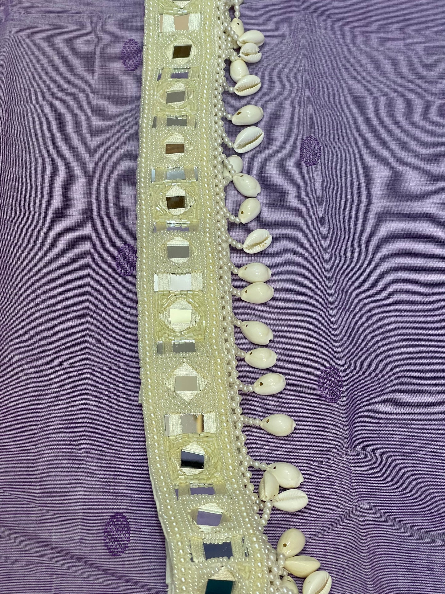 Cream mirrors and beads work belt with cowries - rectangle and diamonds mirrors