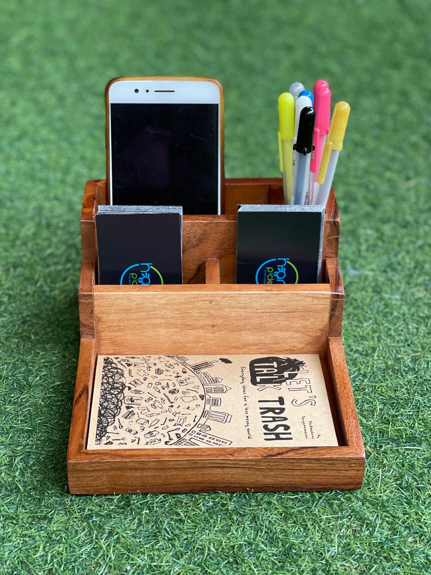 Acacia wood multi level desk organizer