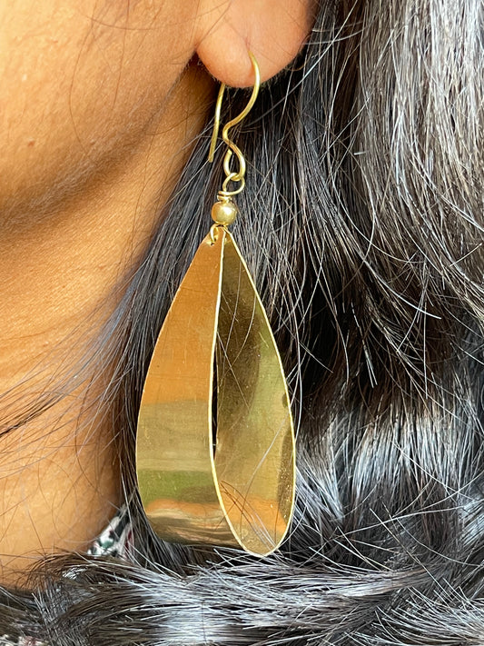 Brass handcrafted earrings - wide folded sheet