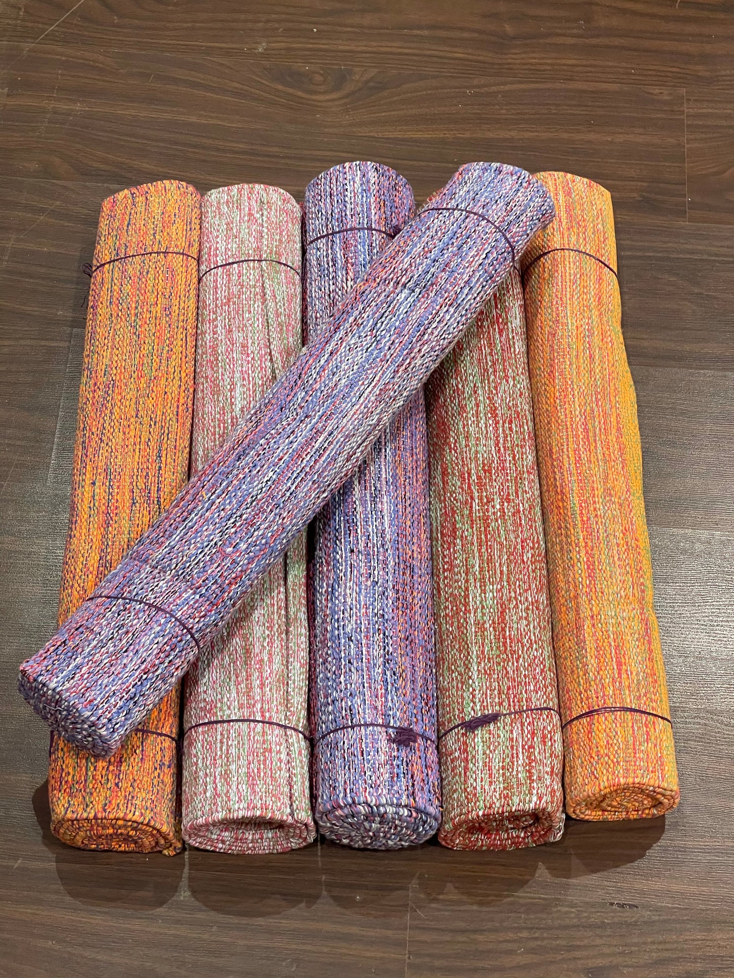Handwoven cotton yoga mat with rubber grip