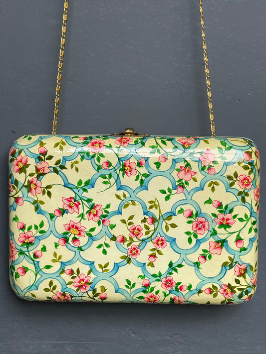 Flowers hand painted Papier mache sling bag / clutch