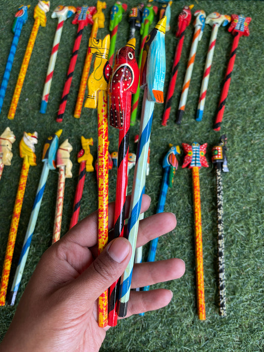 Pencils with Colorful animal caps - wooden Hand Painted
