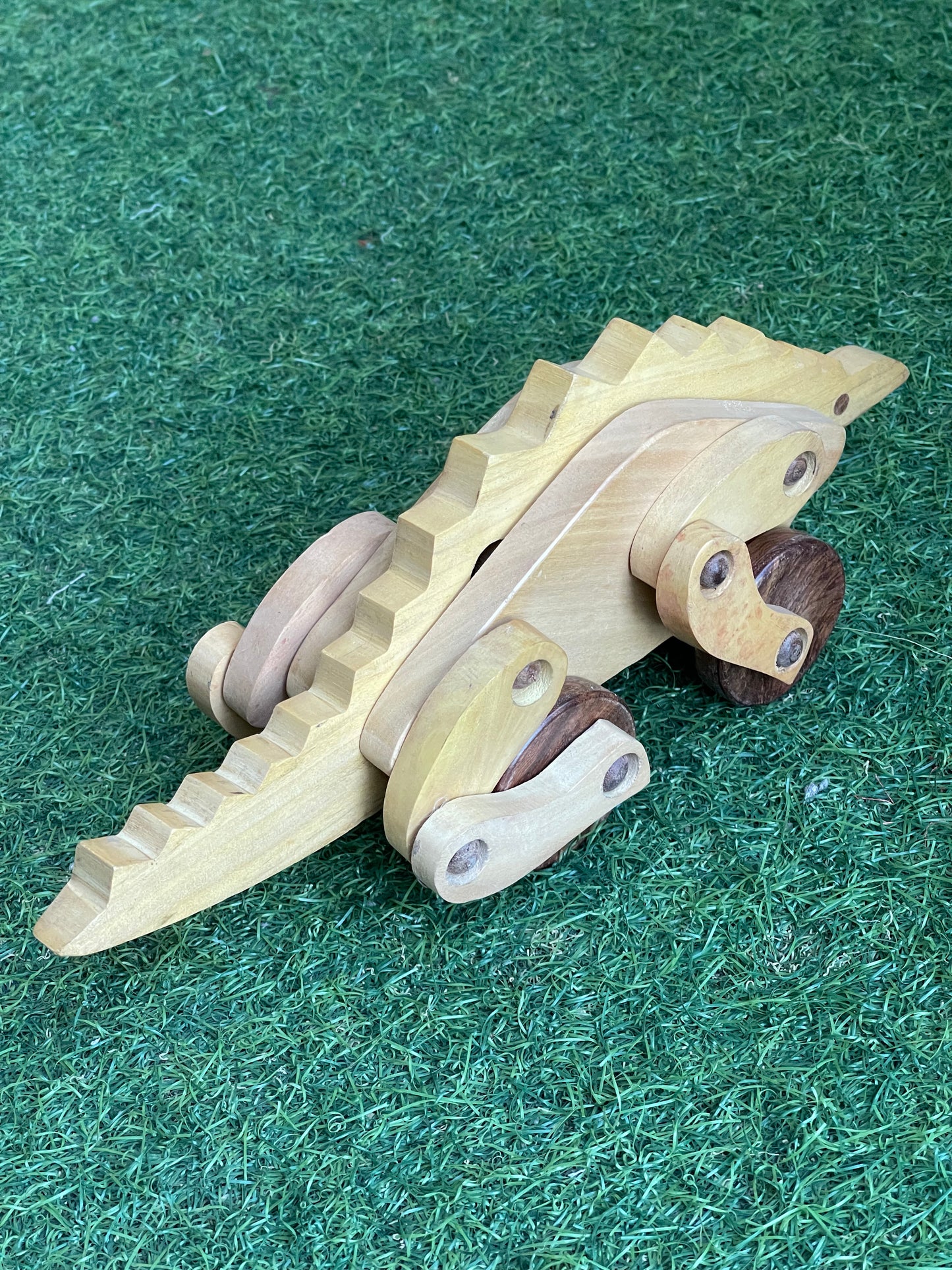 Wooden dinosaur with wheels miniature play toy