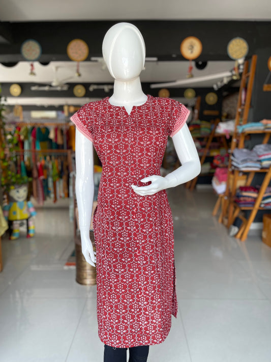 Bagh hand block printed maroon cotton kurti