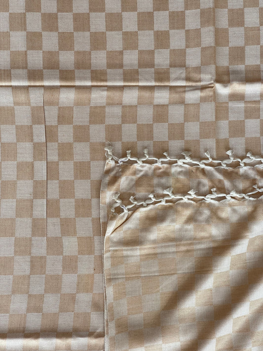 Staple cotton hand woven single blanket (beige)