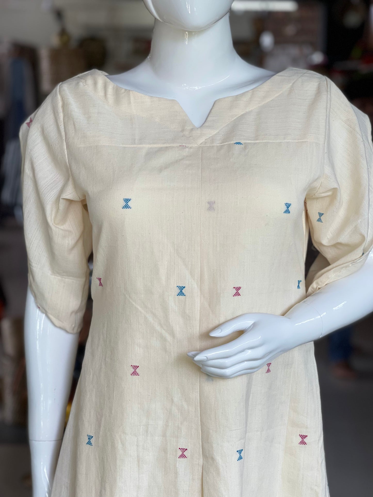 Off white extra weft weave Bhujodi handloom cotton dress