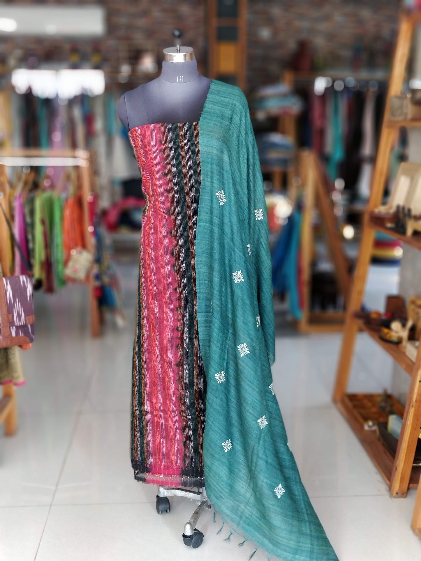 Green chikankari tussar silk dupatta