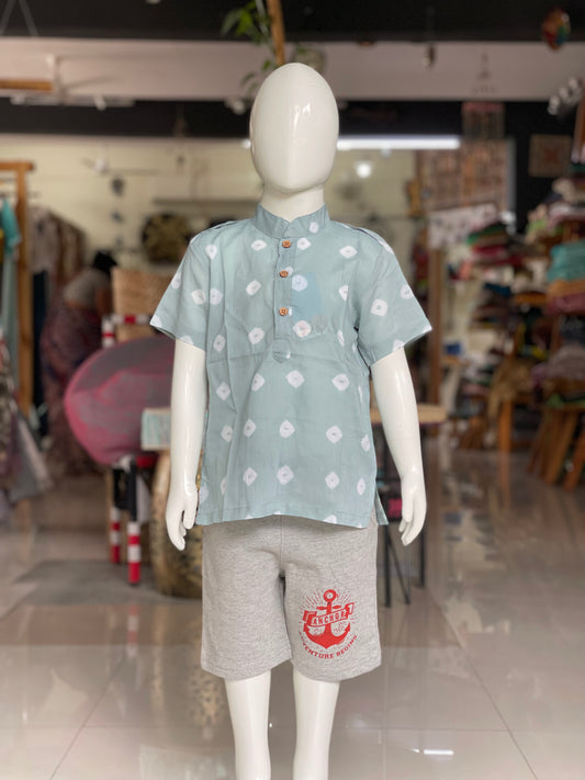 Diamond print pastel half sleeves boys short kurta