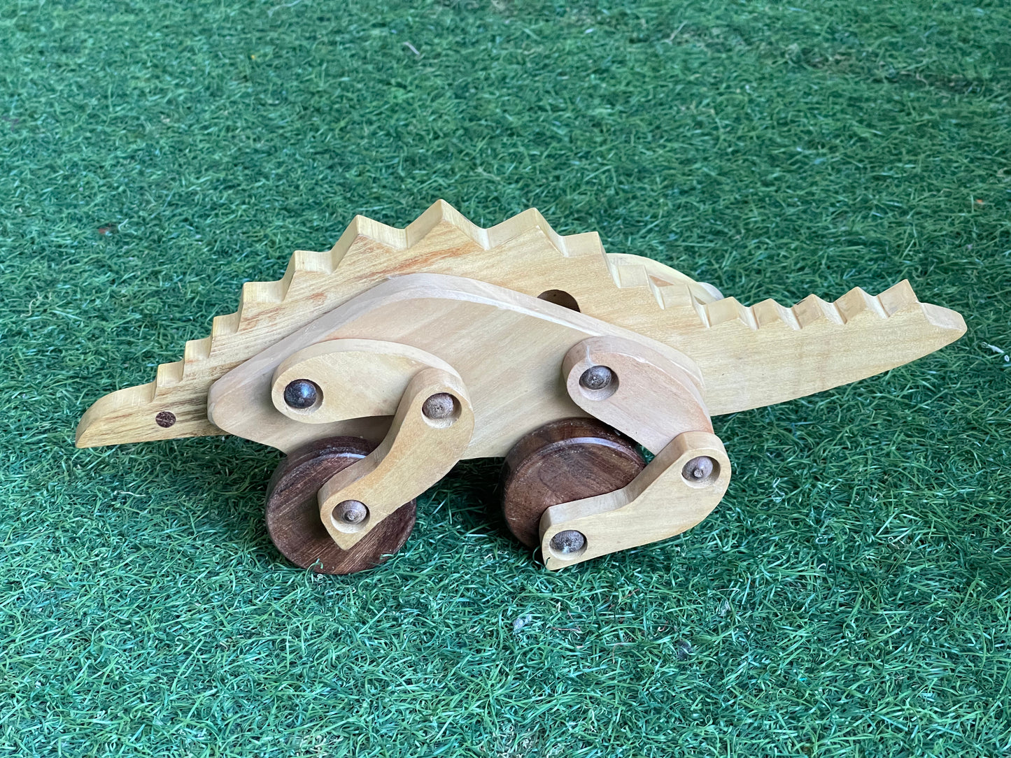 Wooden dinosaur with wheels miniature play toy