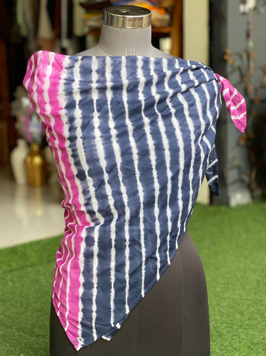 Pink and blue hand tie dye lehariya soft cotton scarf
