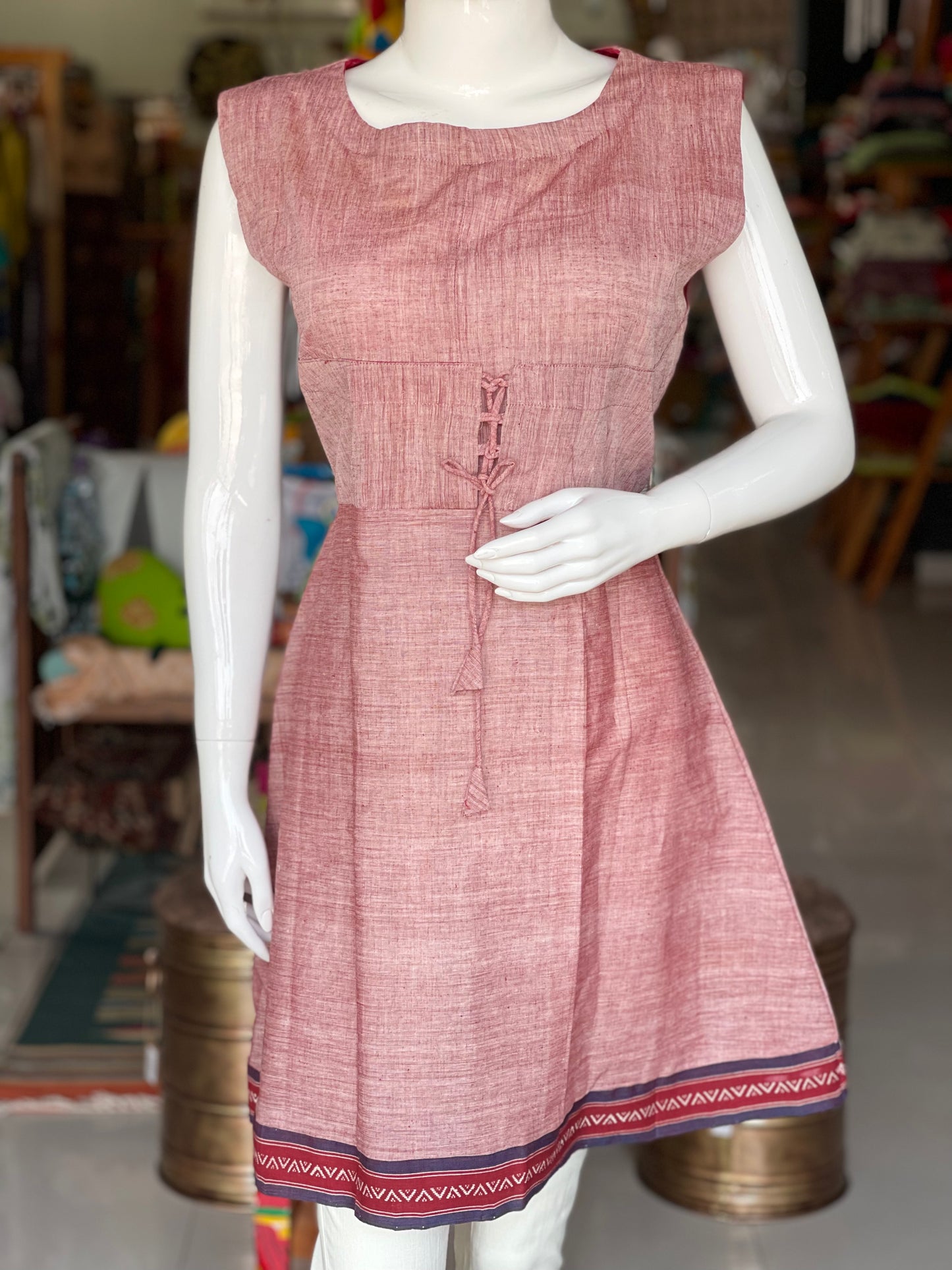 Onion pink natural dyed handloom Malkha cotton short dress